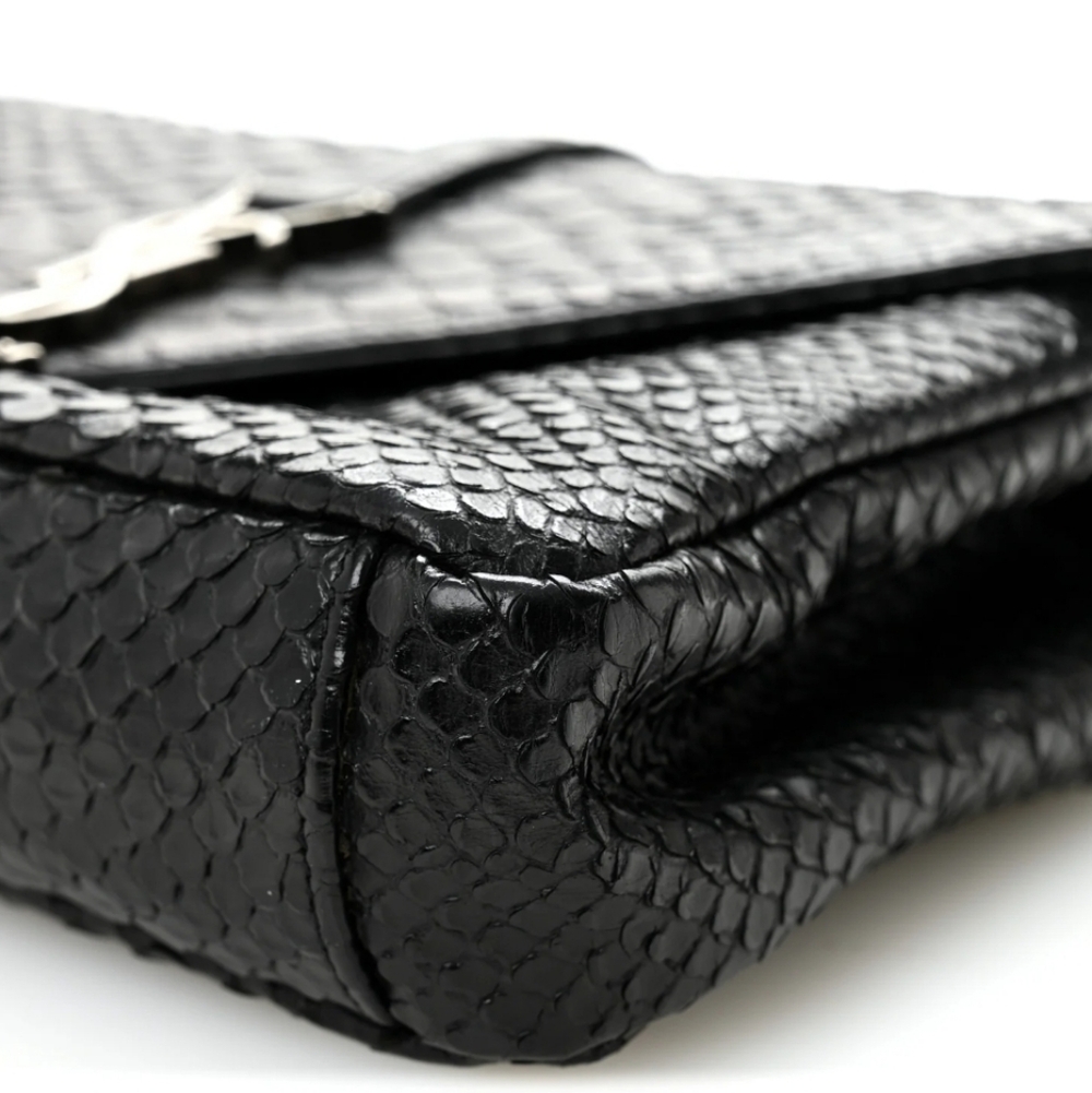 Like NEW! YSL Saint Laurent Calfskin Python Embossed Medium College Bag Black - Picture 6 of 16